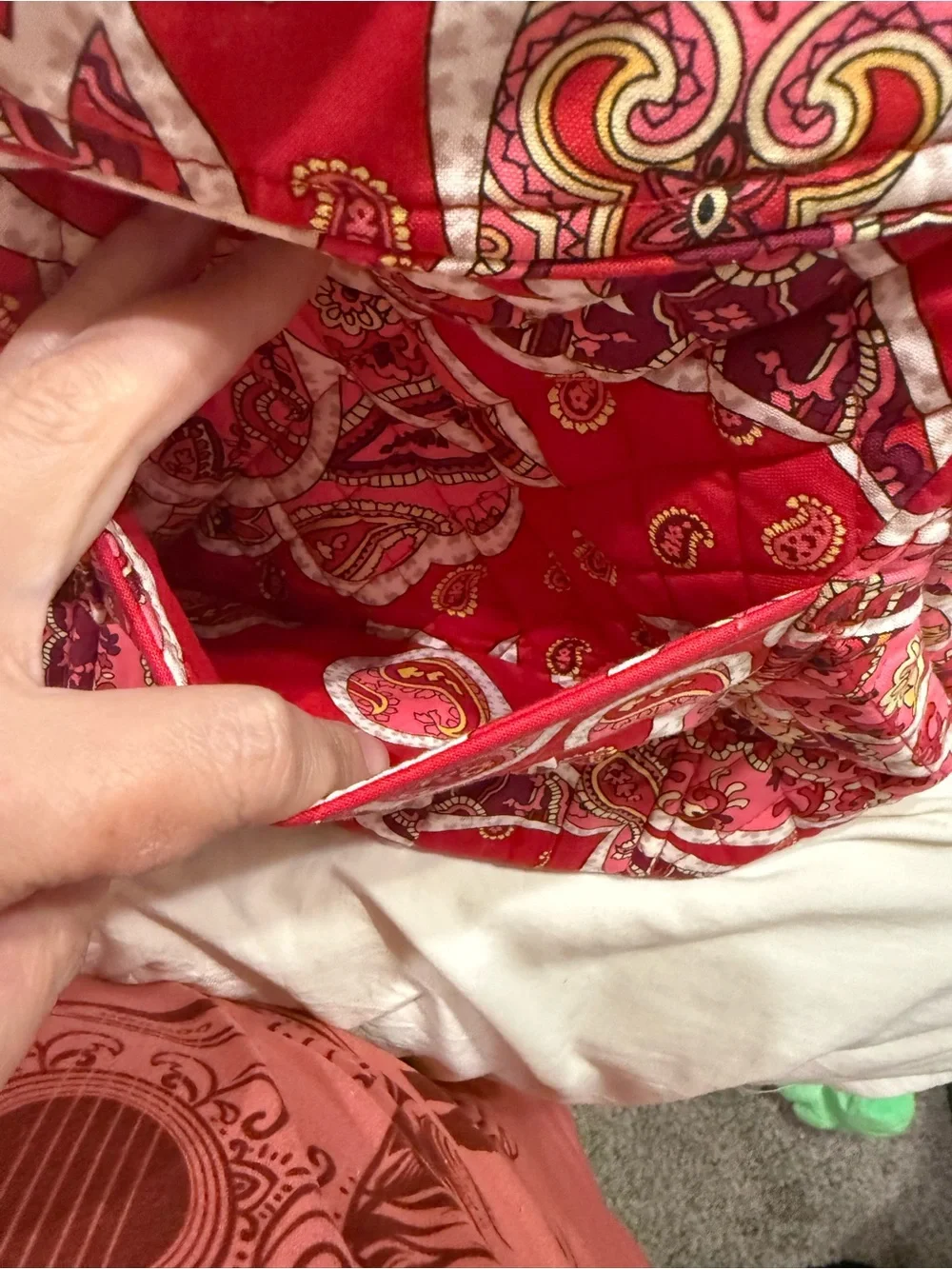 Vera Bradley Pink Paisley Quilted Tote Bag & Matching Zip Cosmetic Pouch Set